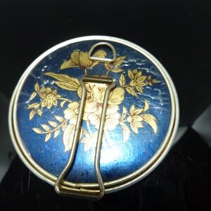 1960s Japan COBALT BLUE Stow-A-Way Dual Travel Mirror PLAIN MAGNIFYING